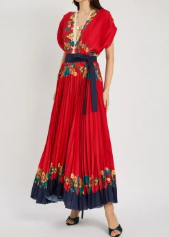 Accordion floral-print crepe maxi dress