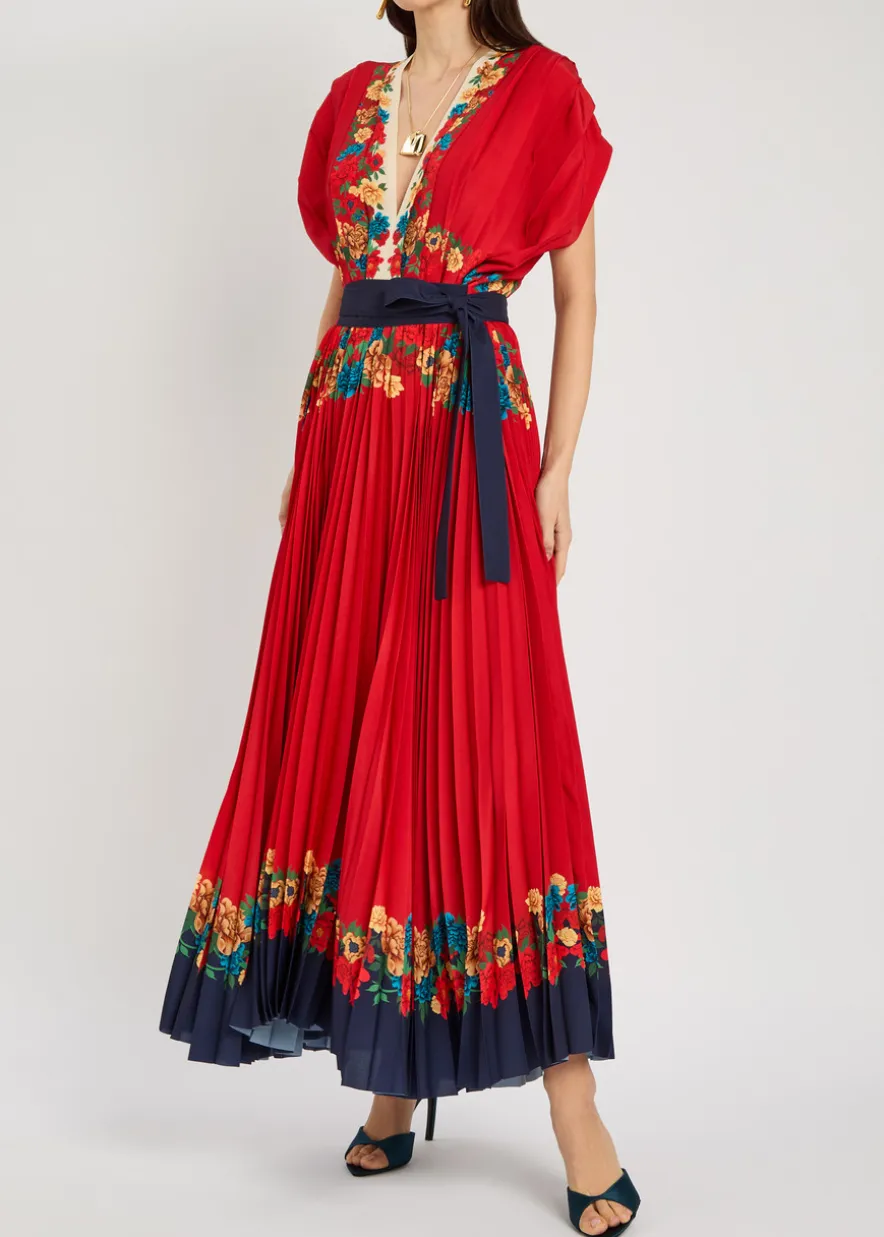 Accordion floral-print crepe maxi dress