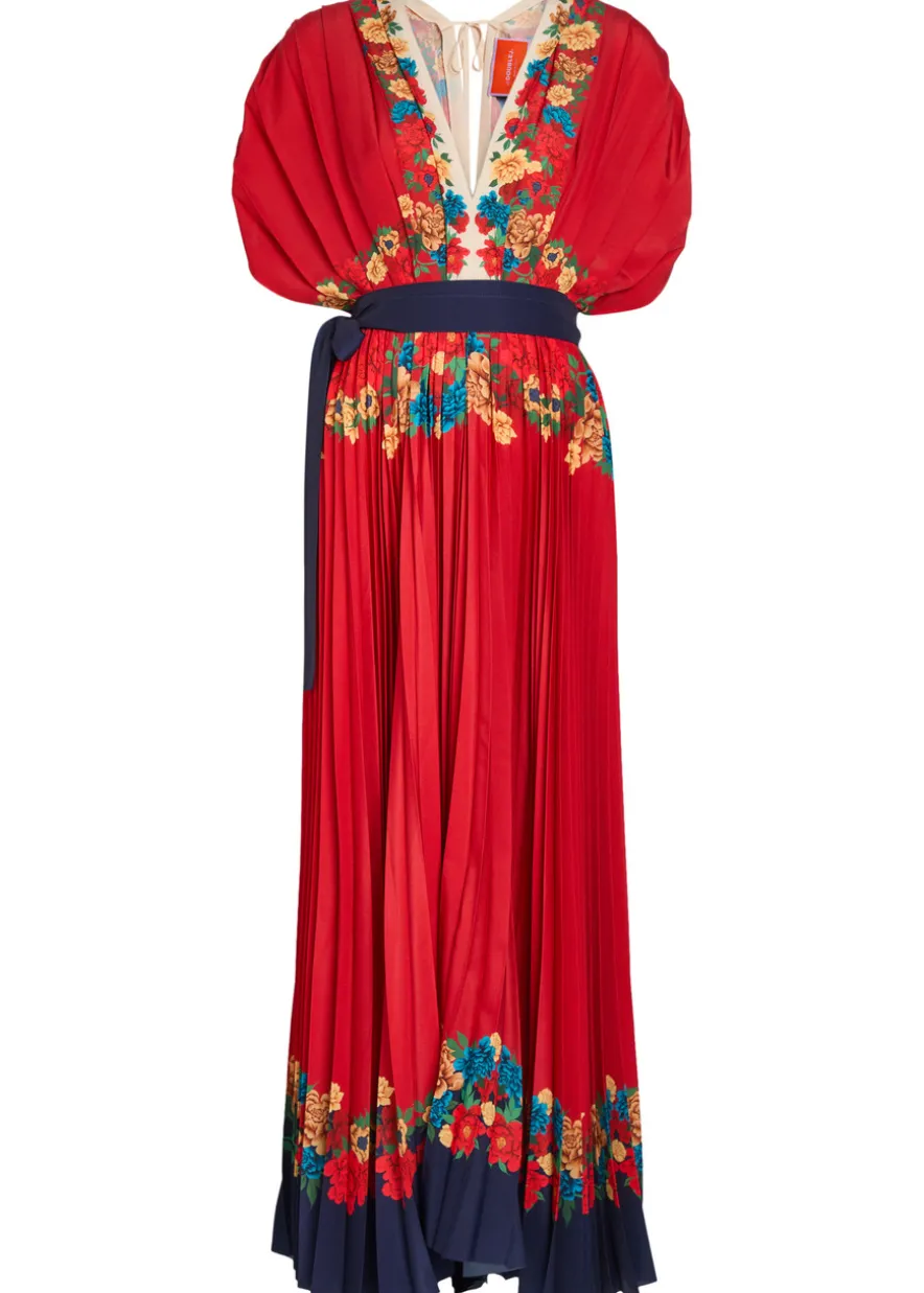 Accordion floral-print crepe maxi dress