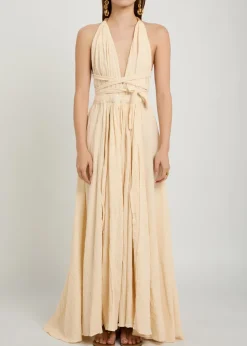 Adjustable tie halterneck cotton-blend maxi dress