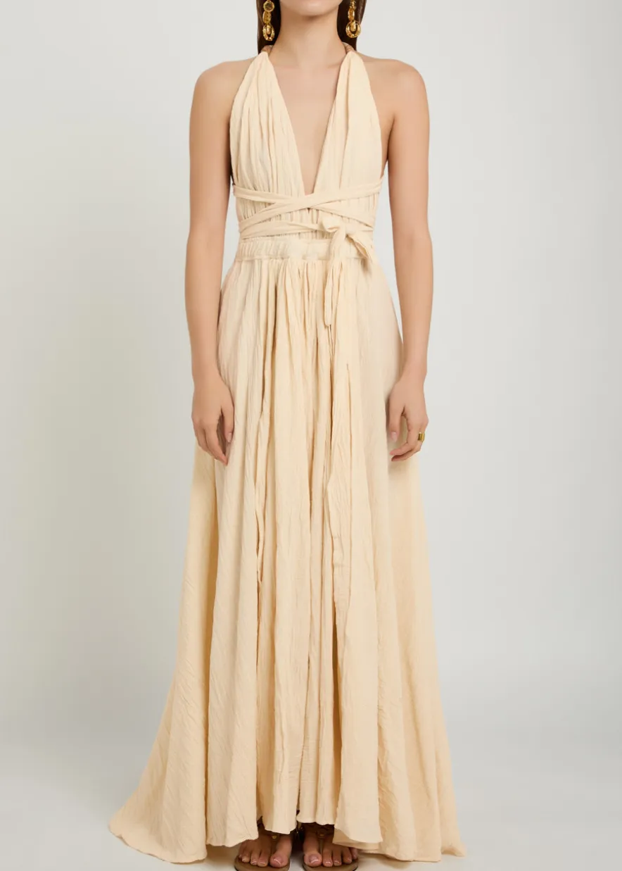 Adjustable tie halterneck cotton-blend maxi dress
