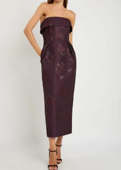 Afina floral-brocade cloqué midi dress