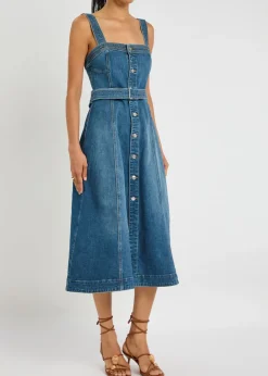 Alba panelled stretch-denim midi dress