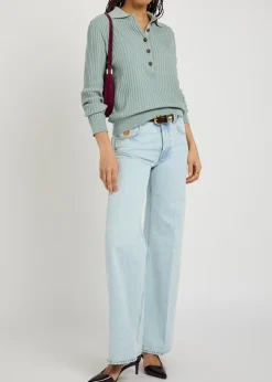 Alegria cable-knit silk-blend polo top