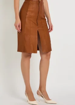 Alexandra corset-effect leather knee-length skirt