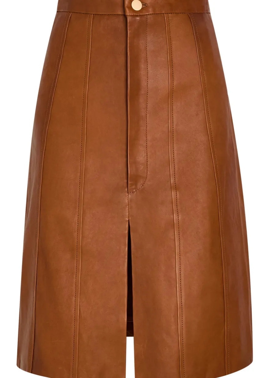 Alexandra corset-effect leather knee-length skirt