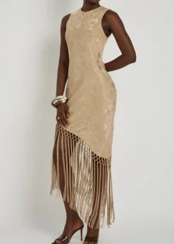 Alexina asymmetric tassel silk-blend midi dress