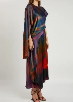 Alia draped silk-satin midi dress