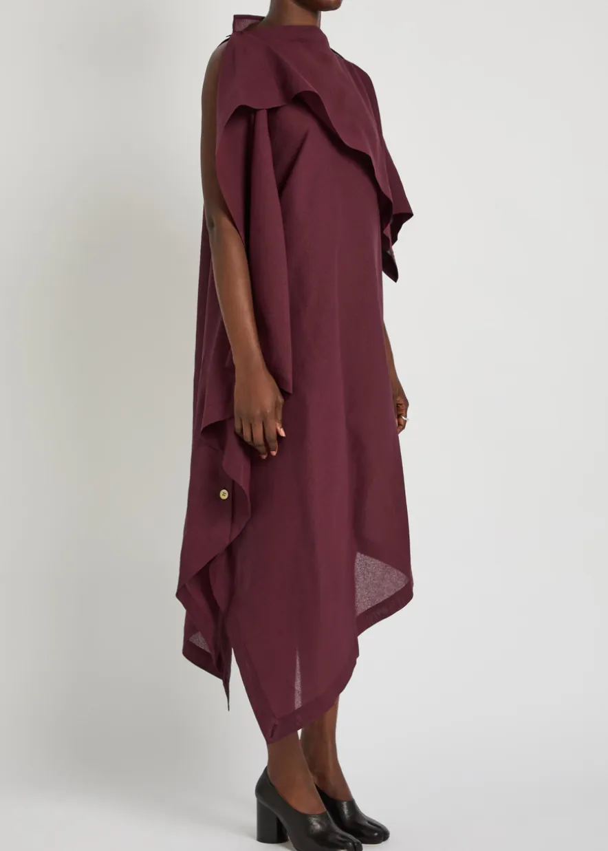 All Squares cape-effect asymmetric paper-blend midi dress