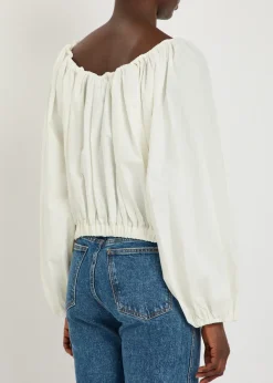 Ally gathered stretch-cotton poplin top