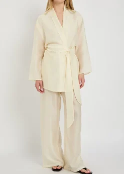 Alma embroidered belted kimono robe