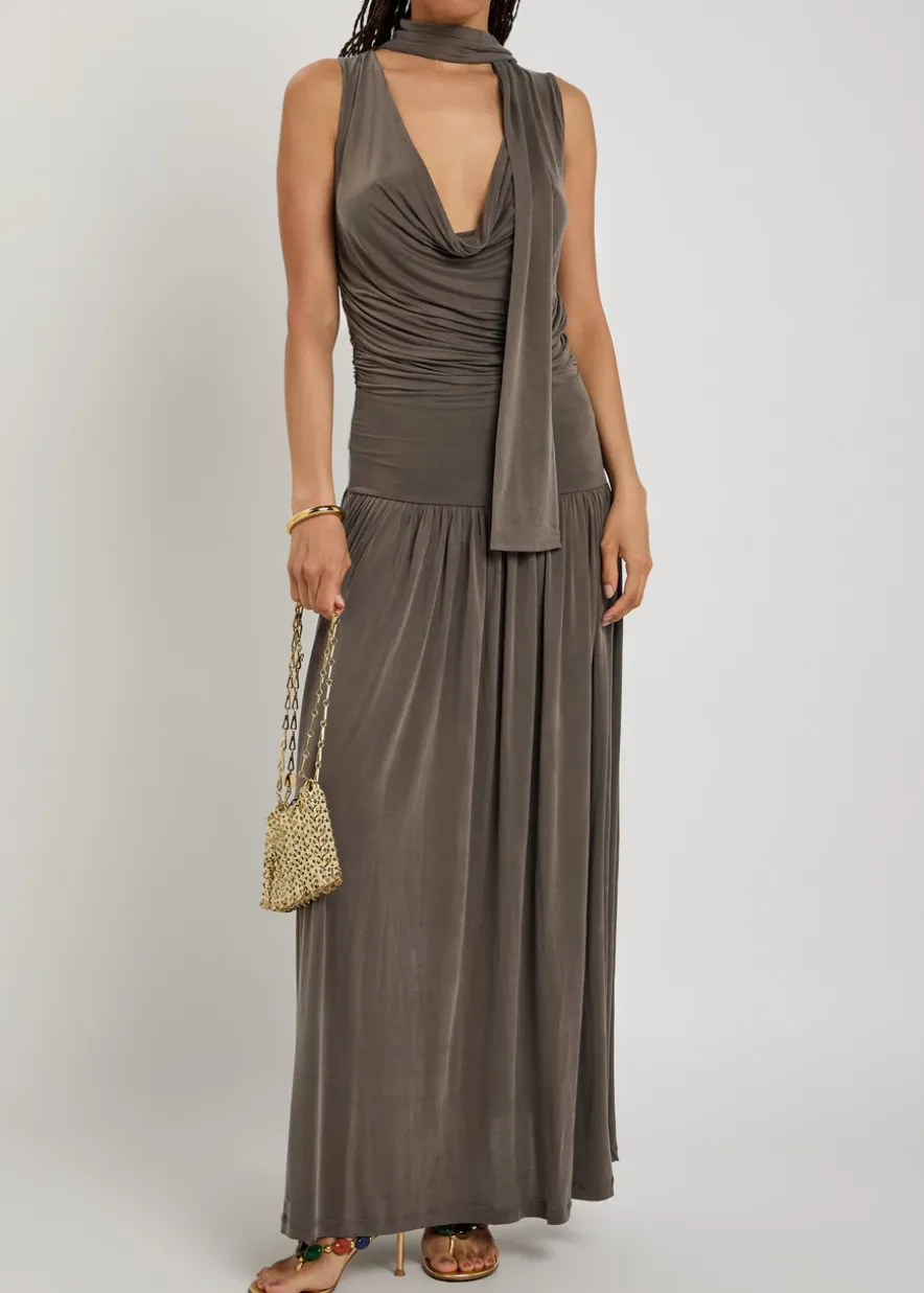 Alyve scarf-effect brushed jersey maxi dress