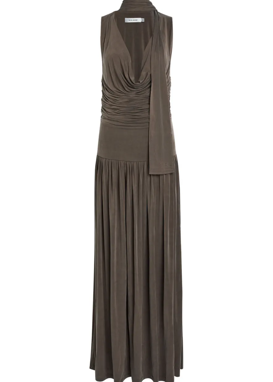 Alyve scarf-effect brushed jersey maxi dress