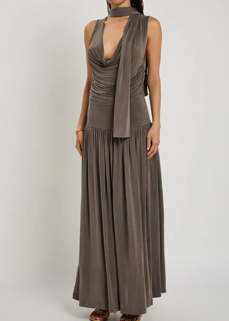 Alyve scarf-effect brushed jersey maxi dress