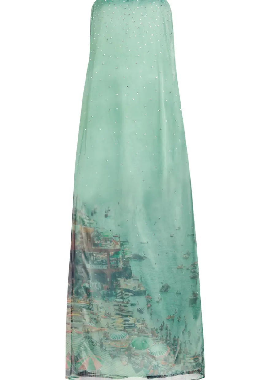 Amara printed embellished organza maxi dress