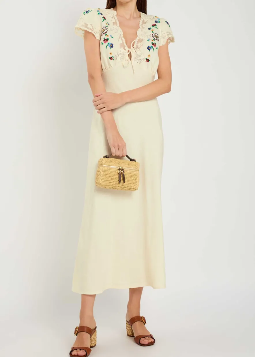 Amari embroidered linen-blend midi dress