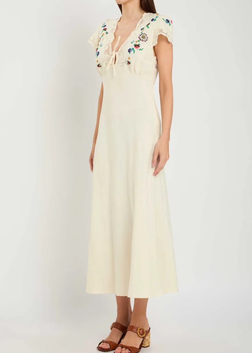 Amari embroidered linen-blend midi dress
