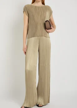 Amber pleated wide-leg satin trousers