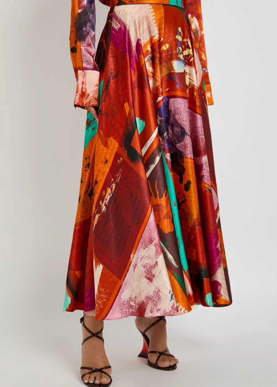 Ameera printed satin midi skirt