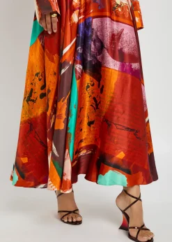 Ameera printed satin midi skirt
