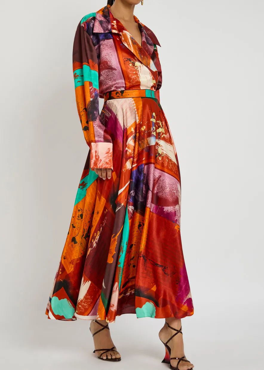 Ameera printed satin midi skirt