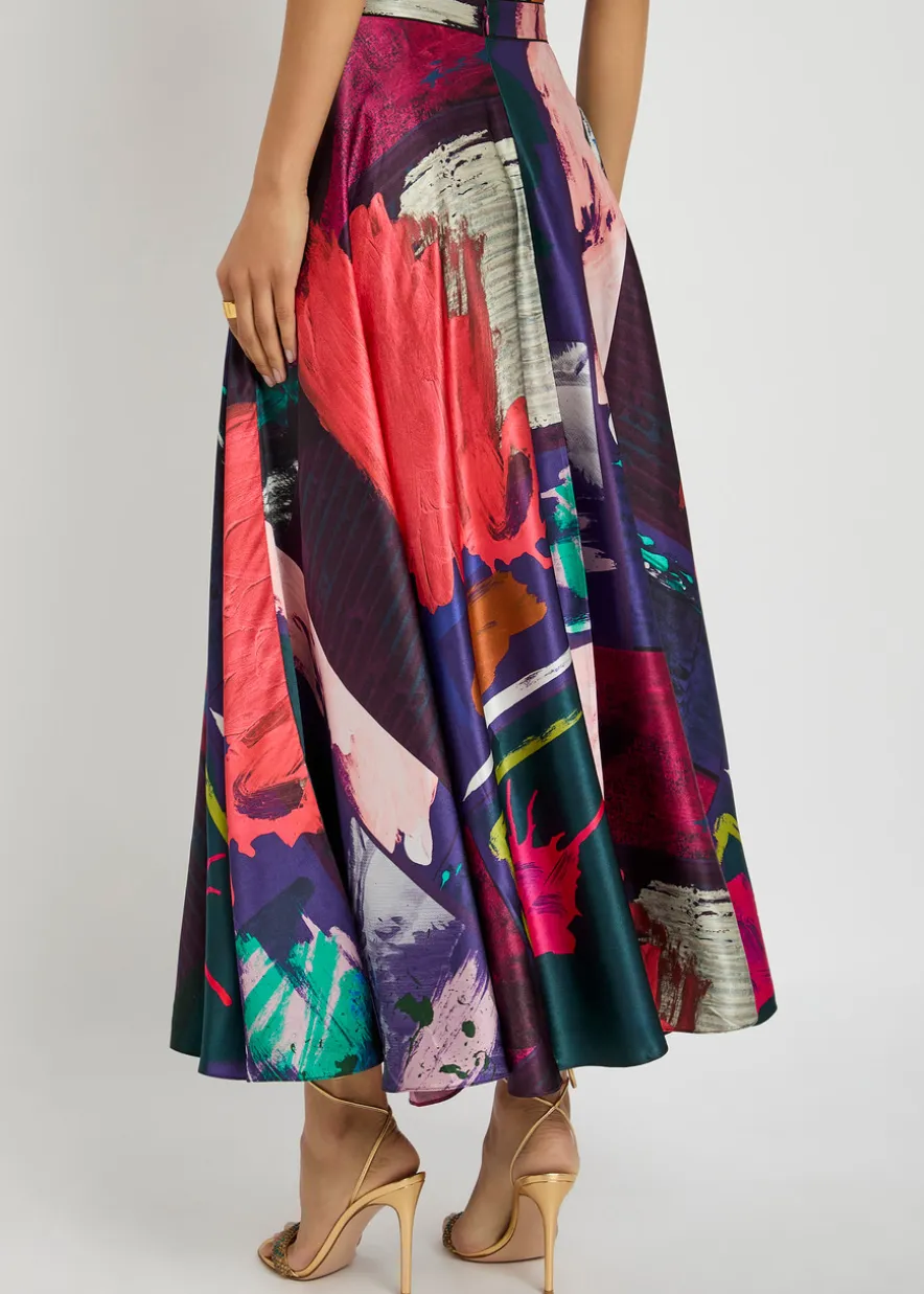 Ameera printed silk-satin midi skirt