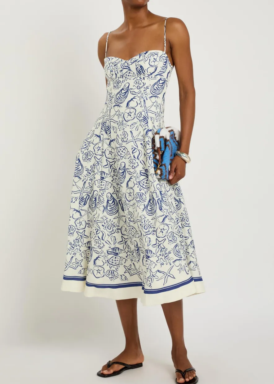 Analise printed linen-blend midi dress