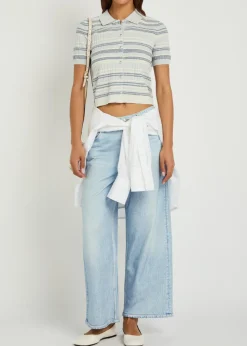 Andi denim-print cotton trousers