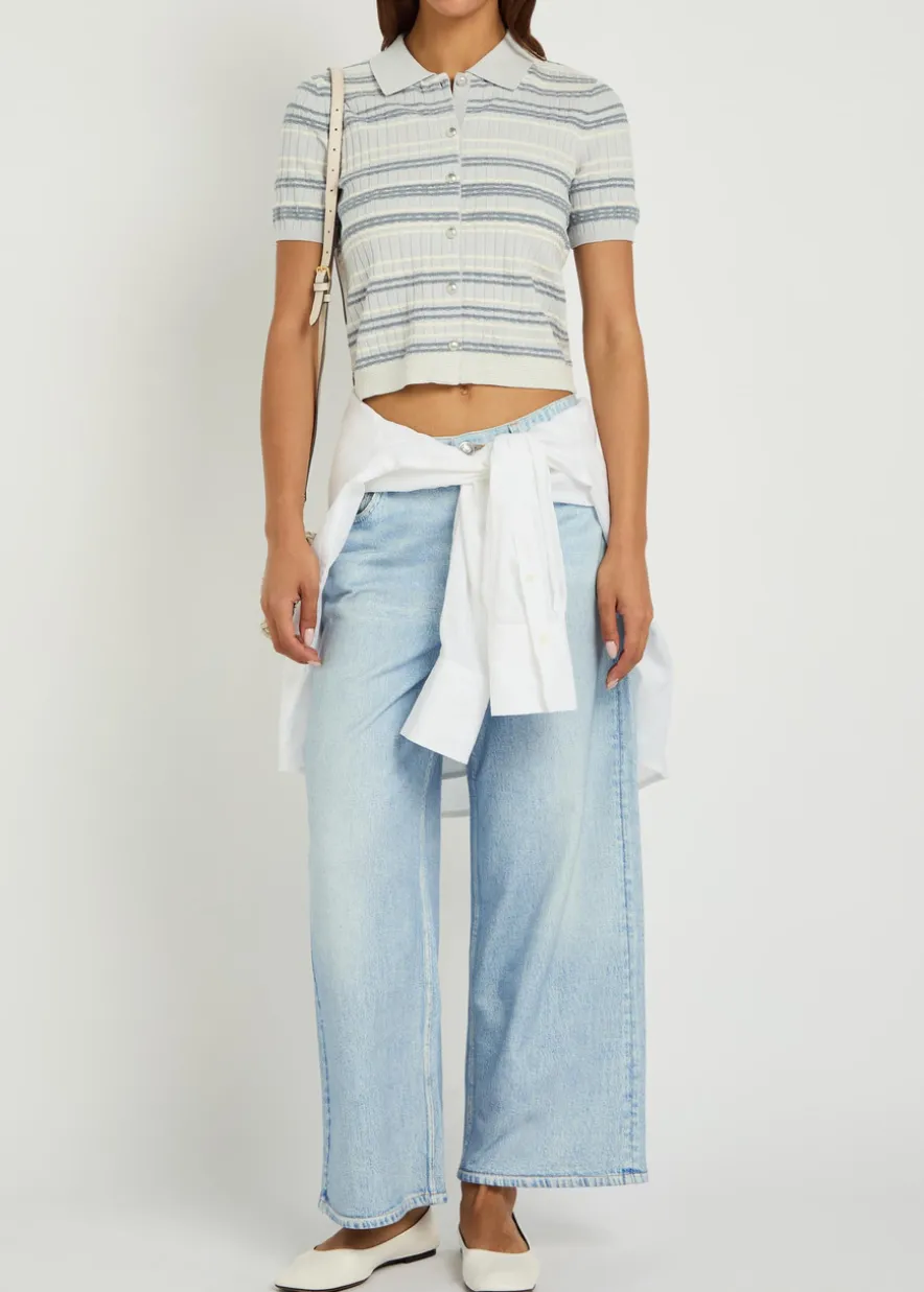 Andi denim-print cotton trousers