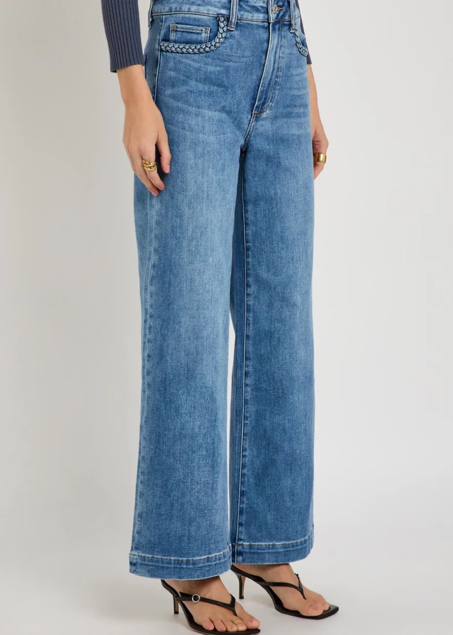 Anessa braided-trim wide-leg jeans
