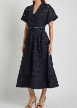 Antalya embroidered belted cotton midi dress