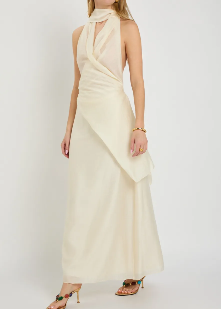 Antonella embroidered draped maxi dress
