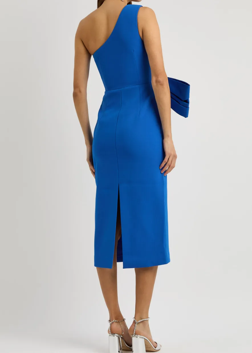 Antonella one-shoulder bow-embellished midi dress