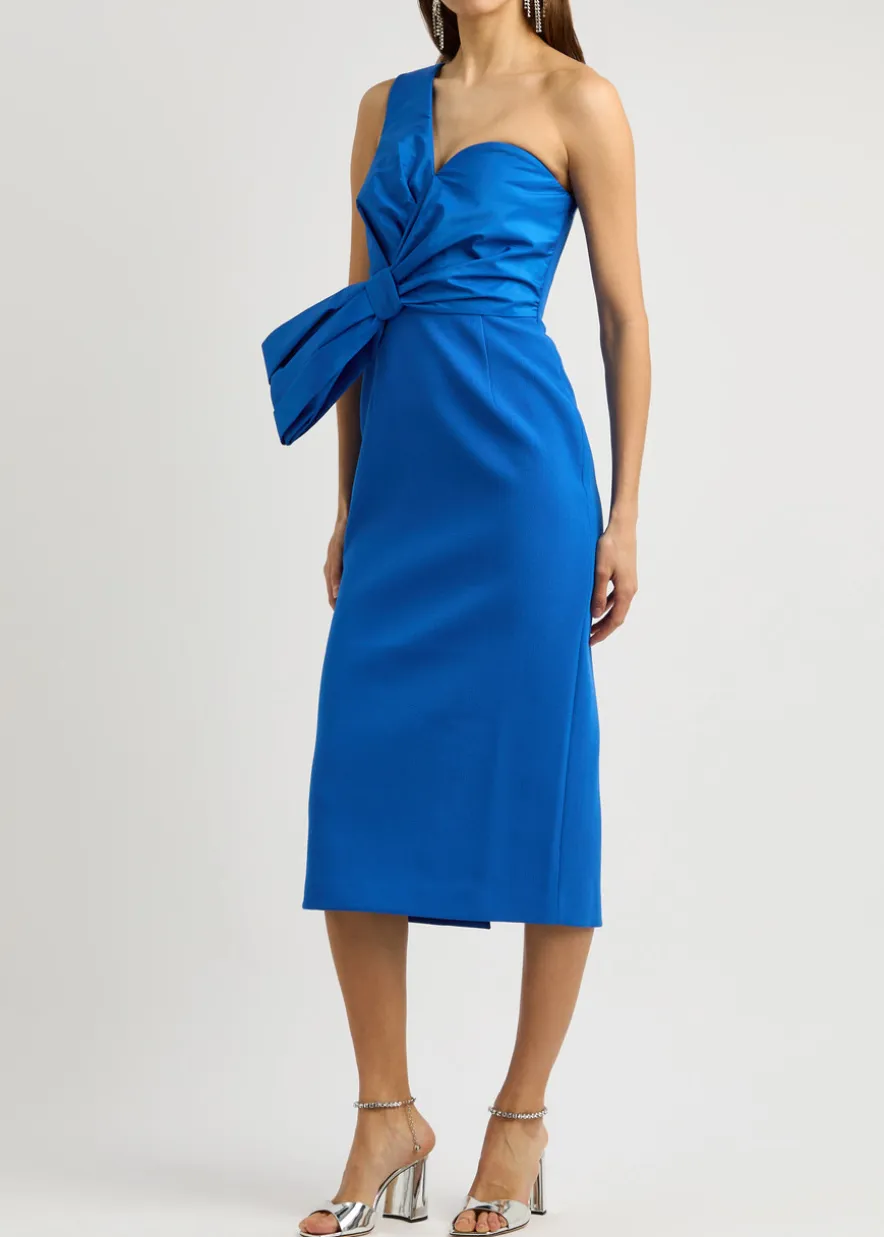 Antonella one-shoulder bow-embellished midi dress