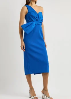 Antonella one-shoulder bow-embellished midi dress
