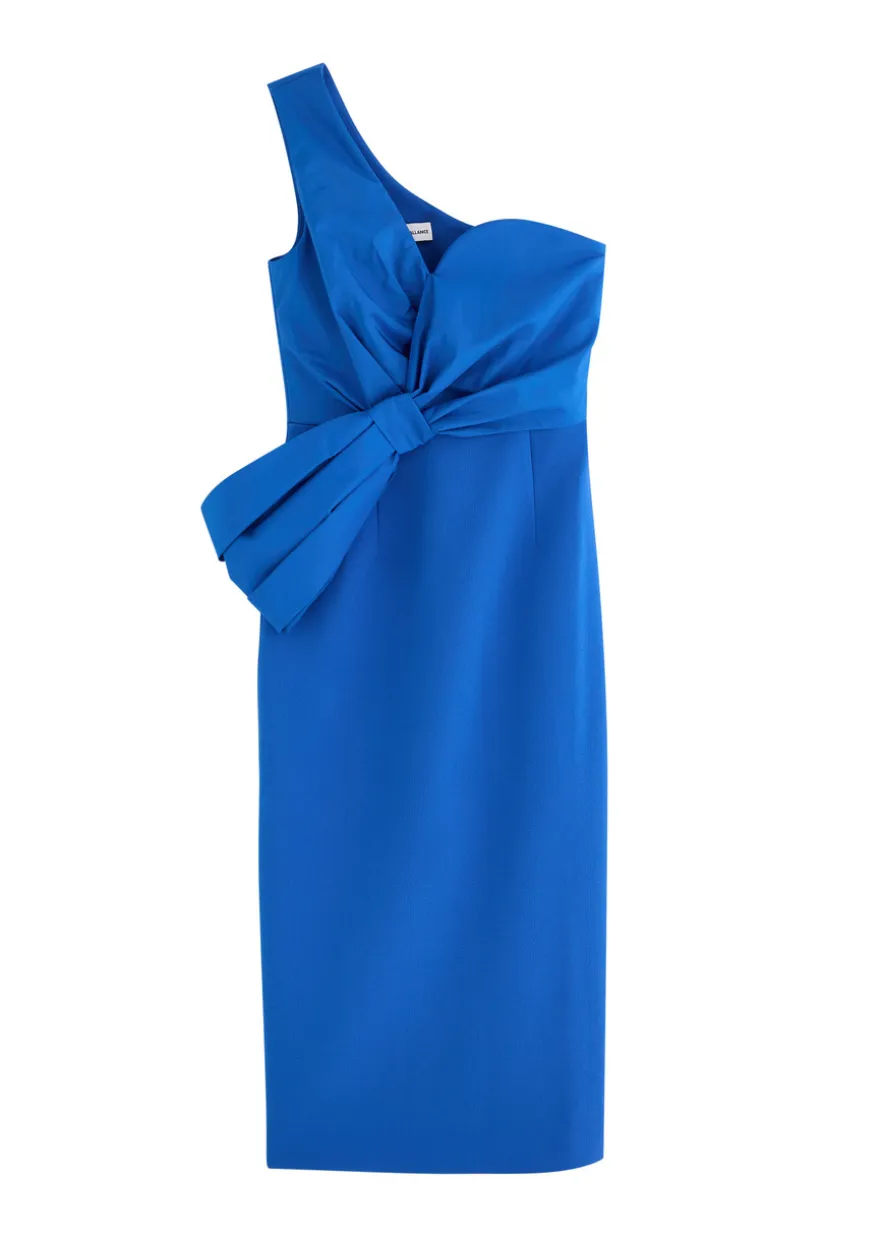 Antonella one-shoulder bow-embellished midi dress