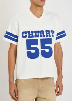 Appliquéd cotton football T-shirt