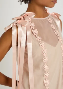 Appliquéd sheer tulle midi dress