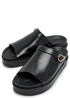 Arachova leather flatform sliders