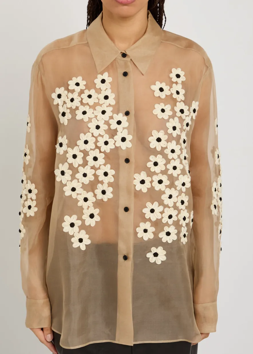 Argo floral-appliquéd silk-chiffon shirt