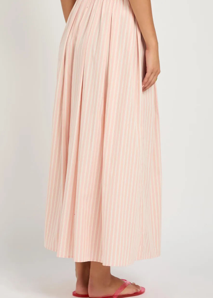 Astrid striped cotton-poplin midi skirt