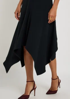 Asymmetric crepe midi dress