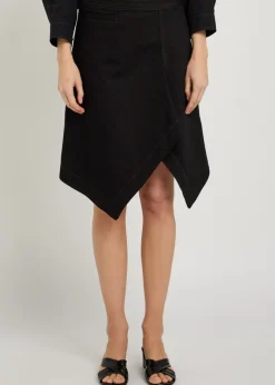 Asymmetric denim mini skirt