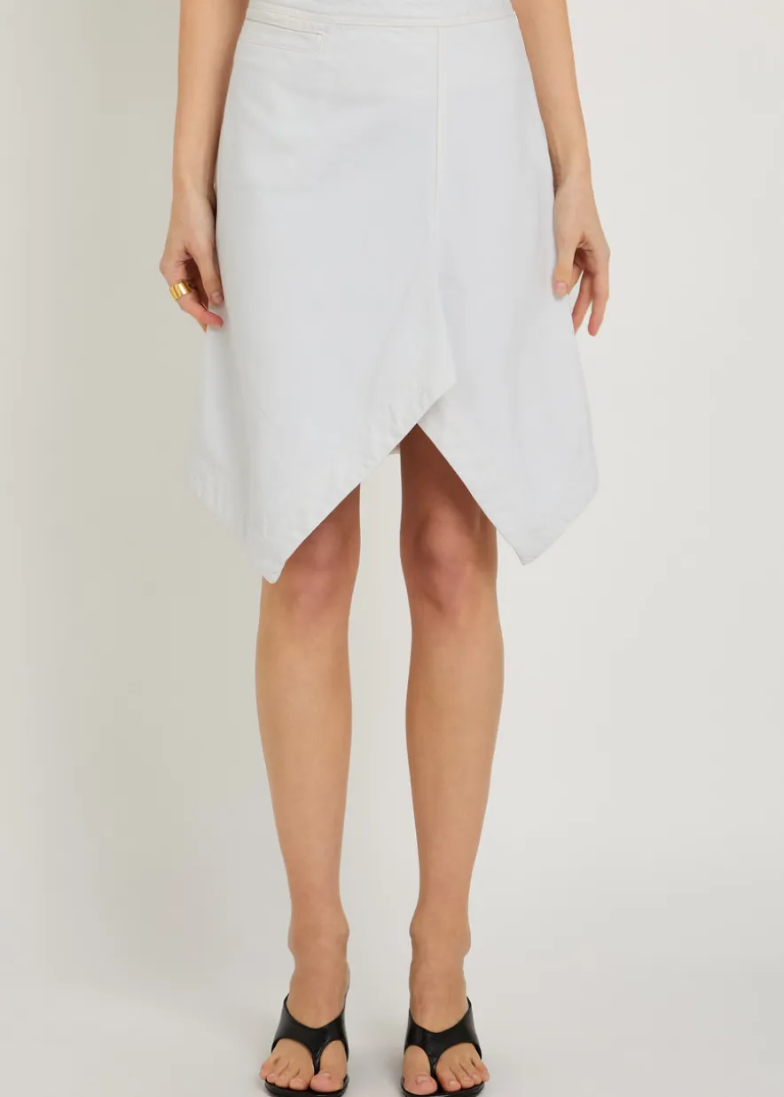 Asymmetric denim mini skirt