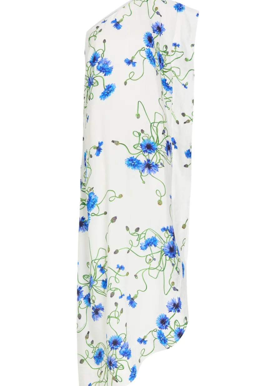 Asymmetric floral-print satin maxi dress