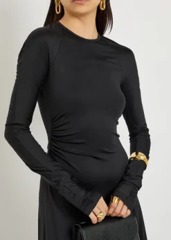 Asymmetric jersey midi dress