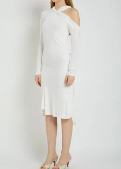 Asymmetric jersey midi dress
