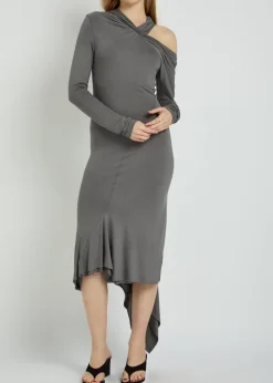 Asymmetric jersey midi dress