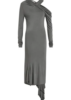 Asymmetric jersey midi dress