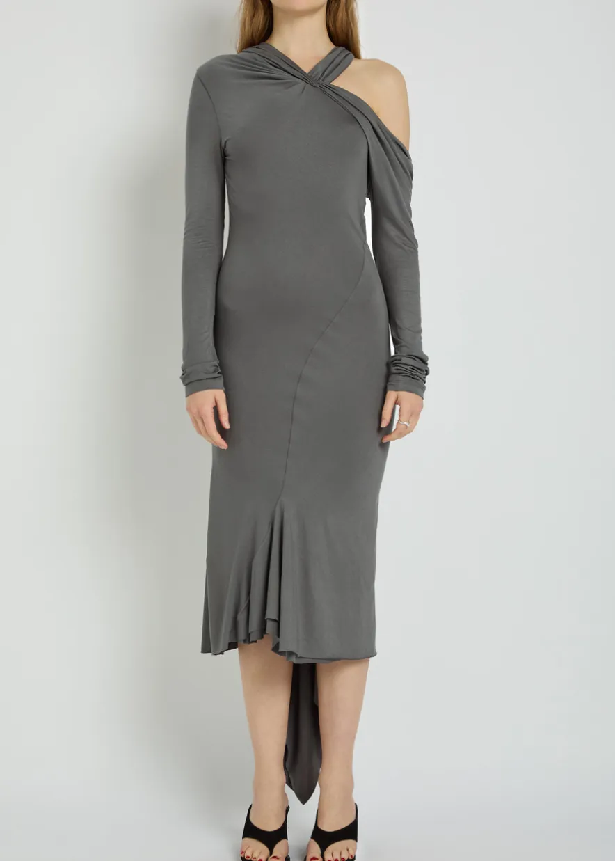 Asymmetric jersey midi dress